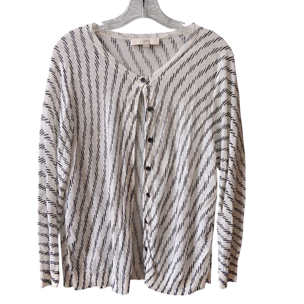 EUC Loft XL Lightweight 3/4 Sleeve White and Black Cardigan Sweater